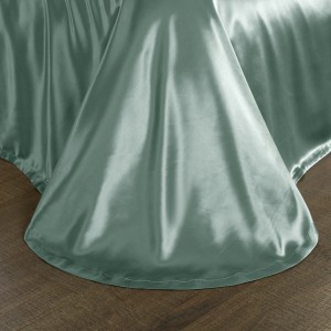 Green PillowCase Solid Color Bed Linen 4pcs Quilt Cover Silk Bedding Set