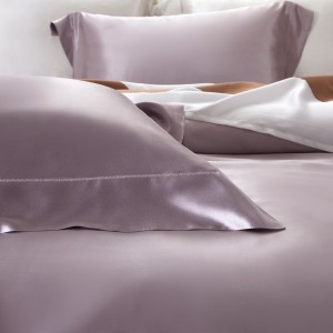 Purple Pillow Cases Solid Color Bed Linen 4pcs Quilt Cover Silk Bedding Set