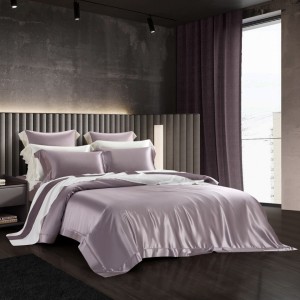 Purple Pillow Cases Solid Color Bed Linen 4pcs Quilt Cover Silk Bedding Set