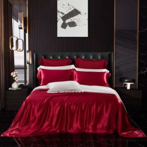 Red Pillow Cases Solid Color Bed Linen 4pcs Quilt Cover Silk Bedding Set