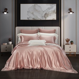 Pink Pillowcases Solid Color Bed Linen 4pcs Quilt Cover Silk Bedding Set