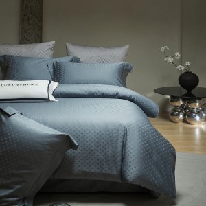 High-end blue 100-count long-staple cotton jacquard light luxury four-piece bedding set