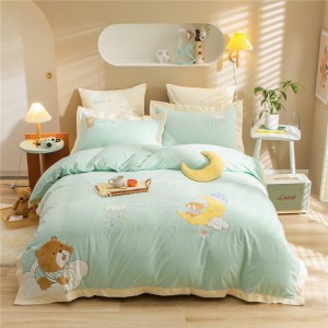 Wholesale Green Embroidery Quilt Cover Baby Fleece Pillowcases Cartoon Bedsheets Kids′ Bedding Set