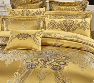 Gold multi-piece breathable bed simple cotton jacquard quilt cover bedding set