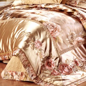 Gold Slip Breathable Embroidery Flat Sheets Pure Cotton Quilt Cover Bedding Set