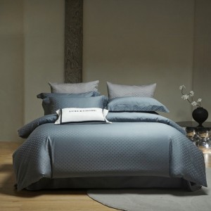 High-end blue 100-count long-staple cotton jacquard light luxury four-piece bedding set