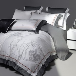 High grade long-staple cotton light luxury satin pure cotton printing bed sheet quilt cover white bedding set