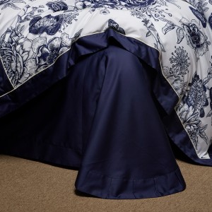 100% long-staple cotton light luxury satin bed sheet digital printing duvet cover blue high class bedding set