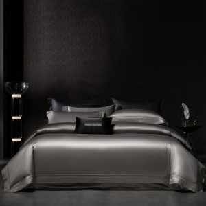 100s horse cotton four pieces high-end light luxury satin double buried rope craft grey bedding set