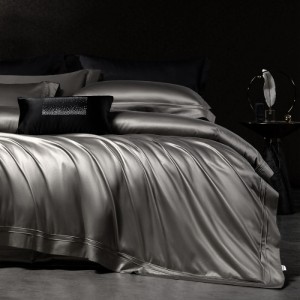 100s horse cotton four pieces high-end light luxury satin double buried rope craft grey bedding set