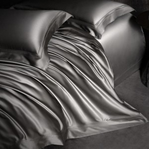 100s horse cotton four pieces high-end light luxury satin double buried rope craft grey bedding set