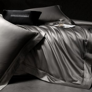 100s horse cotton four pieces high-end light luxury satin double buried rope craft grey bedding set