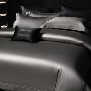 100s horse cotton four pieces high-end light luxury satin double buried rope craft grey bedding set