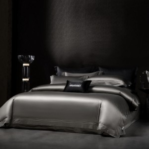 100s horse cotton four pieces high-end light luxury satin double buried rope craft grey bedding set