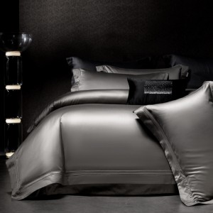 100s horse cotton four pieces high-end light luxury satin double buried rope craft grey bedding set