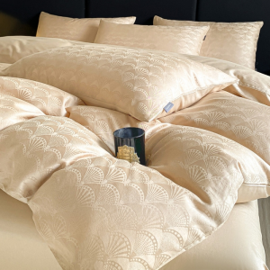 High grade champagne gold 100% cotton jacquard quilt cover bedding set