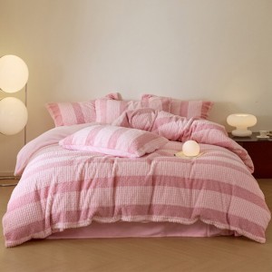 Pink Pillow Cover Breathable Comforter Set Mink Velvet Fitted Sheet Bedding Set