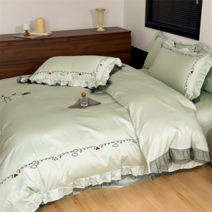 Green 50S customized 100% long-staple cotton high-end lace French embroidery 4pcs bedding set