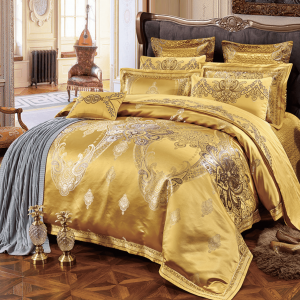 Gold multi-piece breathable bed simple cotton jacquard quilt cover bedding set