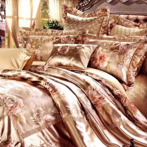 Gold Slip Breathable Embroidery Flat Sheets Pure Cotton Quilt Cover Bedding Set