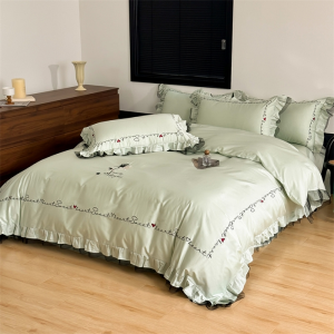 Green 50S customized 100% long-staple cotton high-end lace French embroidery 4pcs bedding set