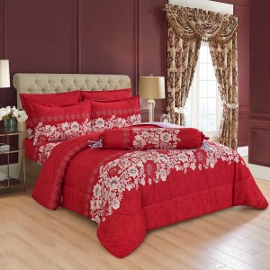 OEM/ODM Red Quilted 6pcs Pillow Slip Polyester Bed Sheet Premium Comforter Set