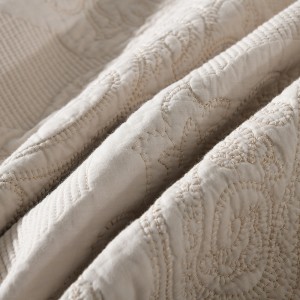 9pcs Beige Pillowcases Embroidered Cotton Quilting Solid Color Bedspread