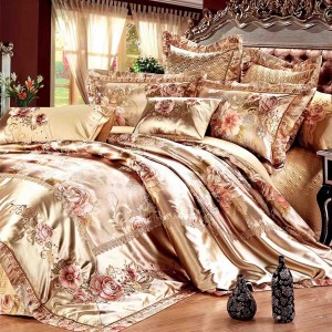 Gold Slip Breathable Embroidery Flat Sheets Pure Cotton Quilt Cover Bedding Set