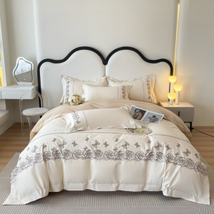 2025 new white pure cotton 50s long-staple cotton sanded non-linting four-piece printing bedding set