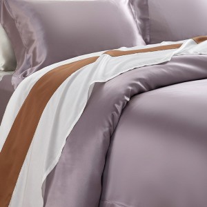 Purple Pillow Cases Solid Color Bed Linen 4pcs Quilt Cover Silk Bedding Set