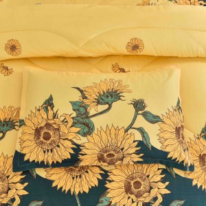 OEM/ODM Yellow Sunflower Coverlets Quilted Pillowcase High Quality Brushed Polyester Comforter Set