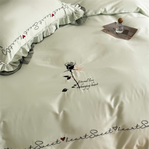 Green 50S customized 100% long-staple cotton high-end lace French embroidery 4pcs bedding set