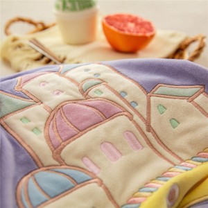 Purple Baby Fleece Pillow Slip Cartoon Flat Sheets Embroidery Quilt Duvet Cover Kids′ Bedding Set