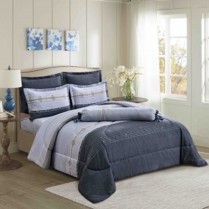 Blue Printed Coverlets Brushed Polyester OEM/ODM Pillowcase Quilted 6pcs Bedspread Comforter Set