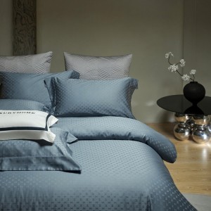 High-end blue 100-count long-staple cotton jacquard light luxury four-piece bedding set