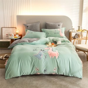 Baby Fleece Bed Linen Embroidery Pillowcases Green Quilt Cover Kids′ Bedding Set