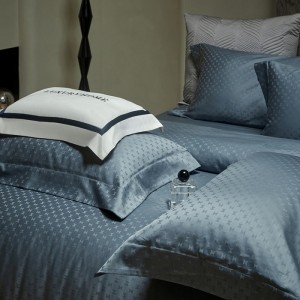 High-end blue 100-count long-staple cotton jacquard light luxury four-piece bedding set