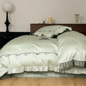 Green 50S customized 100% long-staple cotton high-end lace French embroidery 4pcs bedding set