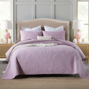 9pcs Pink Pillowcases Embroidered Cotton Quilting Solid Color Bedspread