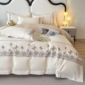 2025 new white pure cotton 50s long-staple cotton sanded non-linting four-piece printing bedding set