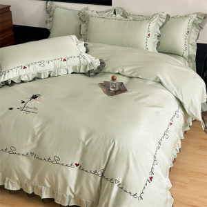 Green 50S customized 100% long-staple cotton high-end lace French embroidery 4pcs bedding set