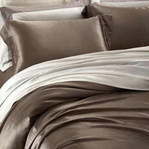 Brown Pillow Cases Solid Color Bed Linen 4pcs Quilt Cover Silk Bedding Set