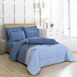 OEM/ODM Light Blue Pillow Slip Brushed Polyester Coverlets Quilted 6pcs Bedspread Comforter Set