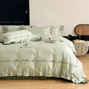 Green 50S customized 100% long-staple cotton high-end lace French embroidery 4pcs bedding set