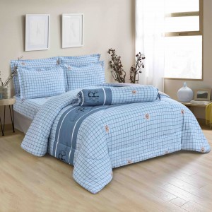 OEM/ODM Polyester Blue Pillowcase Quilted 6pcs Bed Sheets Polyester Comforter Set