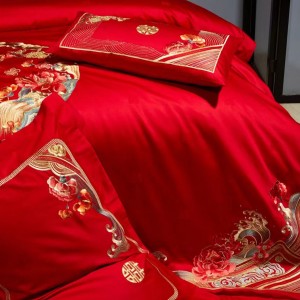 Red festive wedding High Grade cotton jacquard bedding set