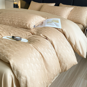 High grade champagne gold 100% cotton jacquard quilt cover bedding set