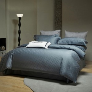 High-end blue 100-count long-staple cotton jacquard light luxury four-piece bedding set