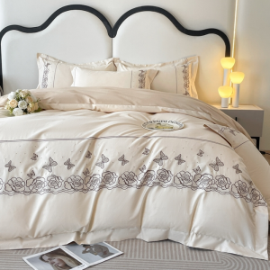 2025 new white pure cotton 50s long-staple cotton sanded non-linting four-piece printing bedding set