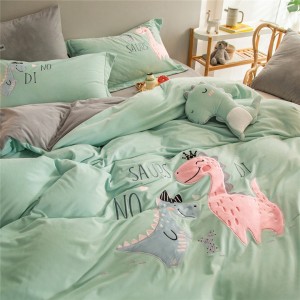 Baby Fleece Bed Linen Embroidery Pillowcases Green Quilt Cover Kids′ Bedding Set